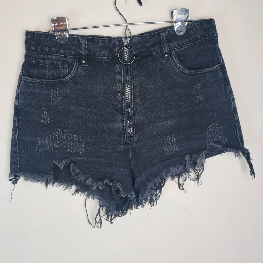 FOREVER 21 Black Destroyed Jean Shorts Sz L